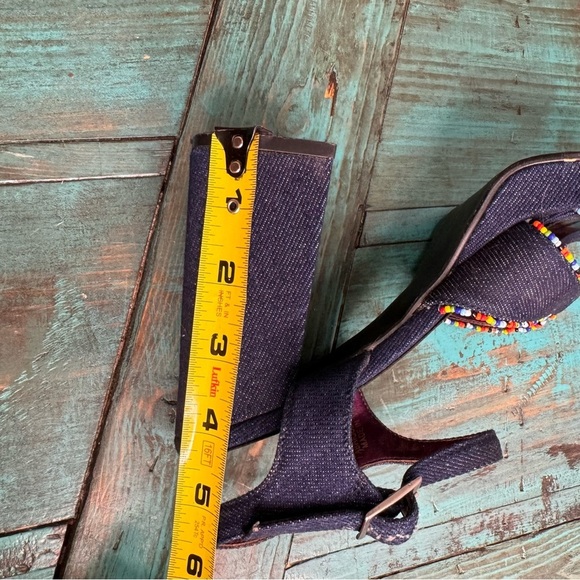 Vintage 725 Originals Denim & Beaded Chunky Platform Sandals Size 8 - Picture 6 of 11